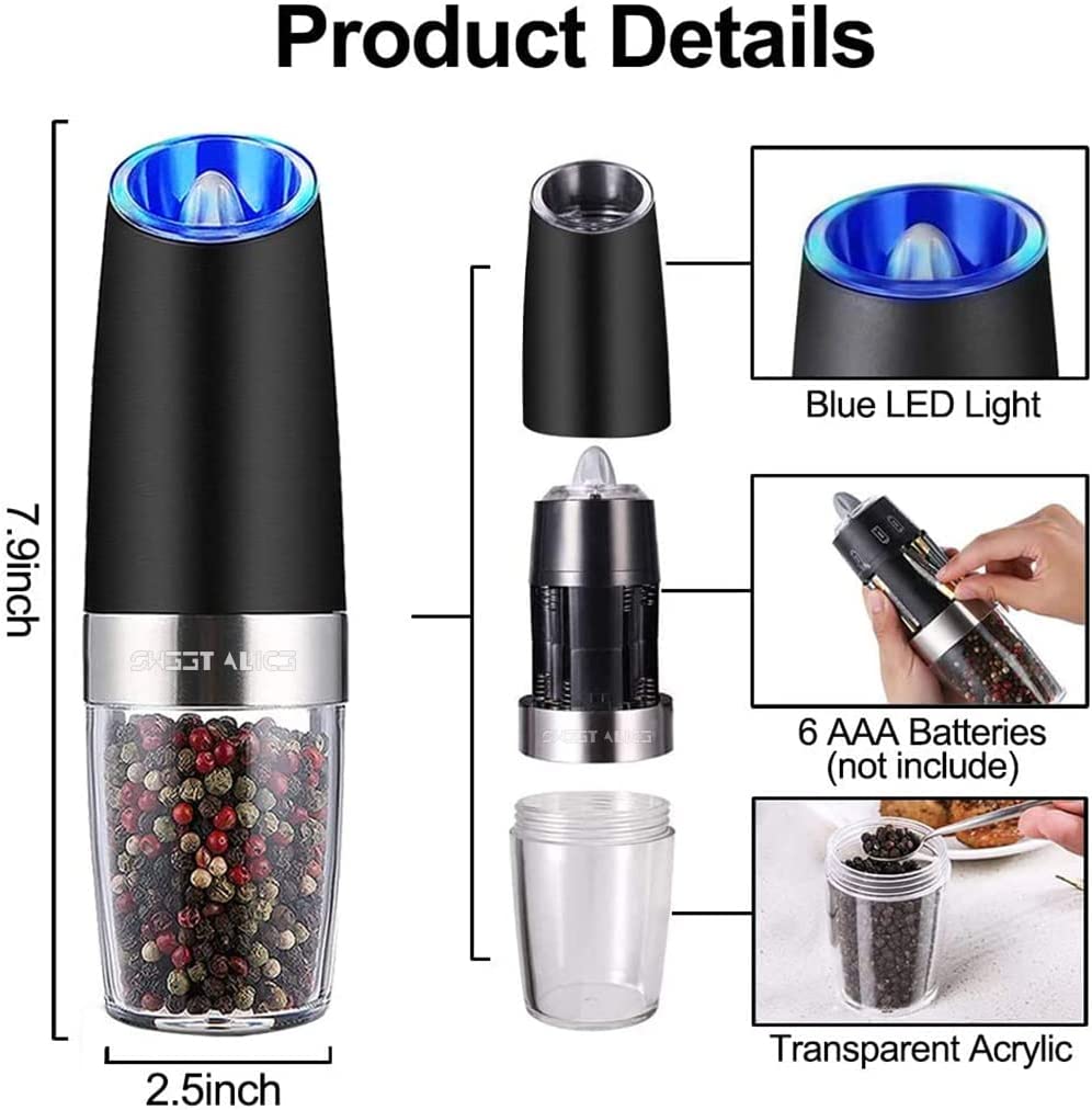 Gravity Electric Salt Pepper Grinder Set Automatic Salt and Pepper